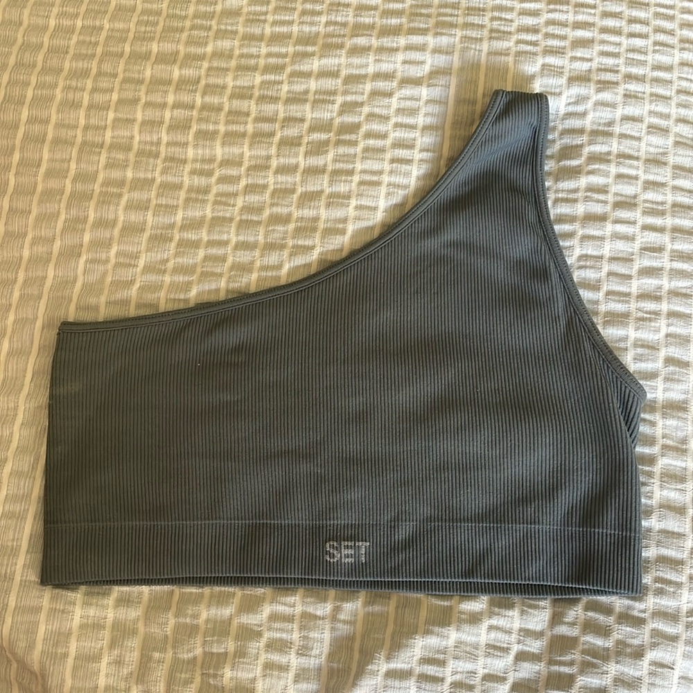 SET active slate sports bra one shoulder